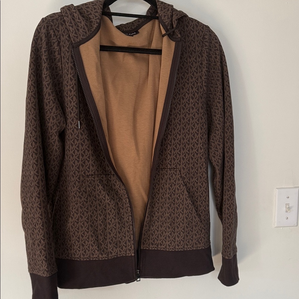 Michael Kors Brown Patterned Zip-Up Hoodie size M